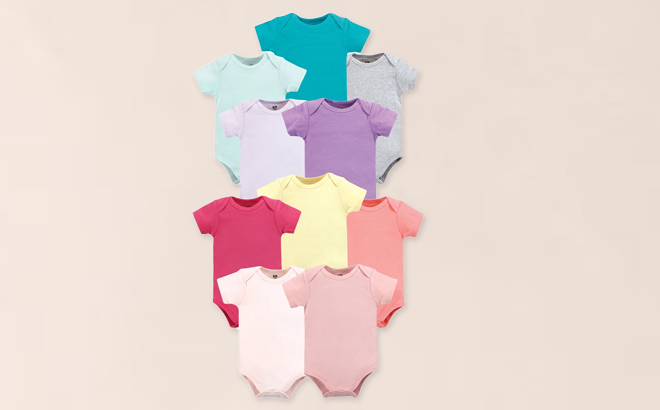 Hudson Baby Short Sleeve Bodysuits 10 Pack