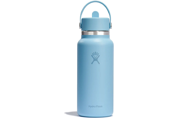 Hydro Flask 32 Ounce Wide Mouth Flex Straw Cap Water Bottle in the Color Geyser