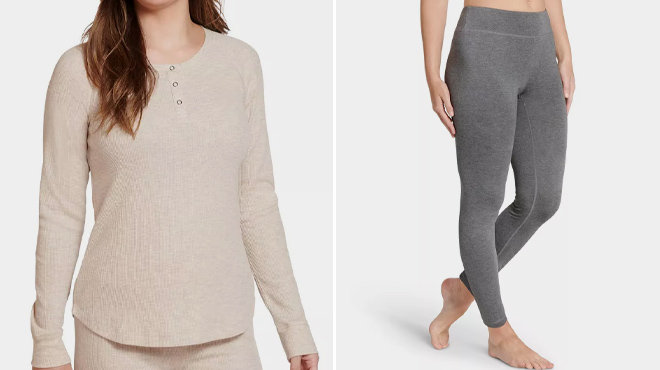 Jockey Womens Long Sleeve Waffle Henley and Leggings