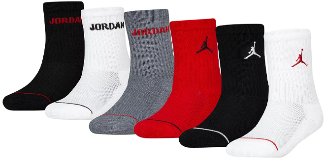 Jordan Big Kids 6 Pack Crew Socks