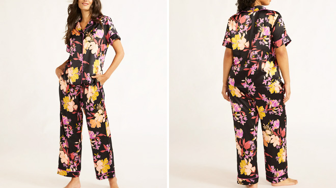 Joyspun Womens Satin Top and Pants Pajama Set