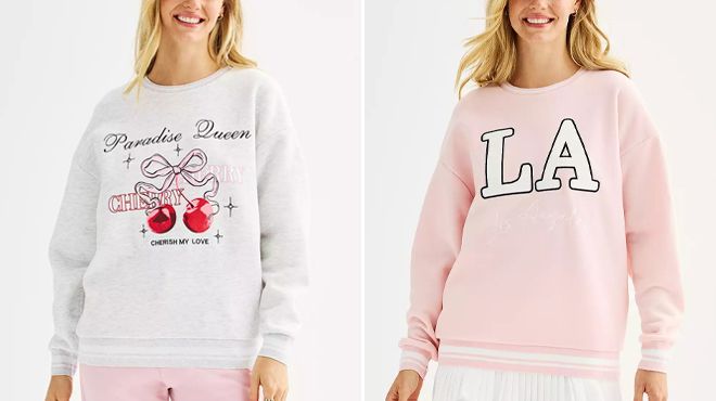 Juniors Harper Ivy Pretty In Pink Crewneck Sweatshirt