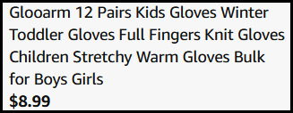 Kids Gloves 12 Pack Order Summary