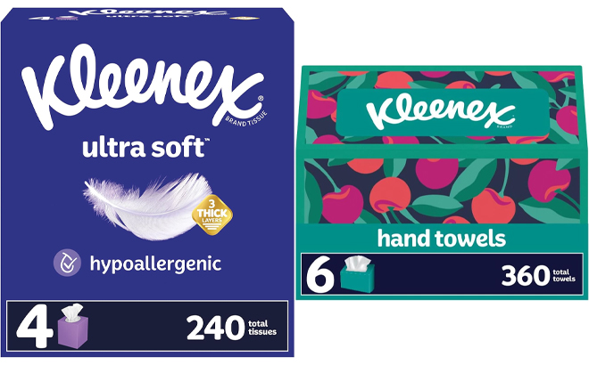 Kleenex Ultra Soft Facial Tissues and Kleenex Disposable Paper Hand Towels