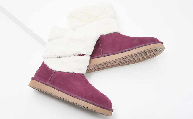 Koolaburra by UGG Suede Faux Fur Short Boots in Plum Color