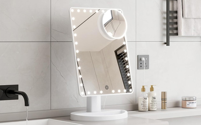 Large LED Makeup Mirror on a Counter