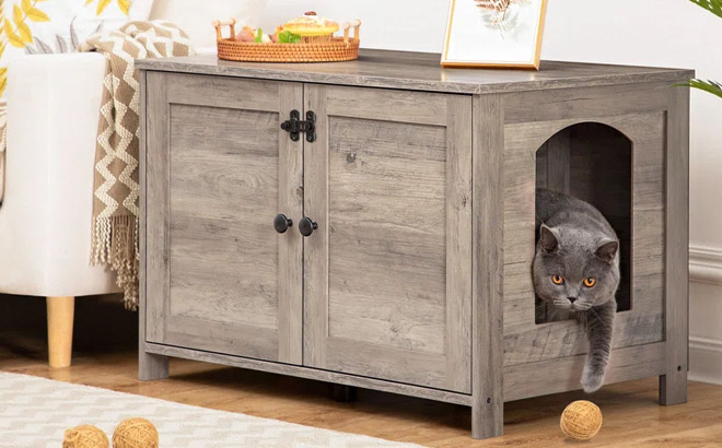 Litter Box Enclosure Furniture Hidden with Latch