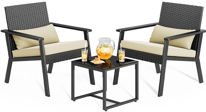 Lofka 3 Pieces Patio Bistro Chairs Set with Tempered Glass Coffee Table