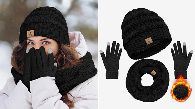 Lorome Winter Beanie Hat Scarf Gloves Set 2