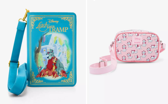 Loungefly Disney Lady And The Tramp Book Crossbody Bag and The Aristocats Marie Camera Crossbody Bag