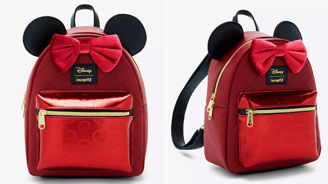 Loungefly Disney Minnie Mouse Burgundy Velvet Bow Mini Backpack