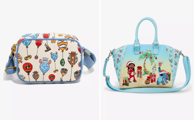 Loungefly Disney Pixar Balloons Camera Crossbody Bag and Lilo Stitch Tropical Holiday Satchel Bag