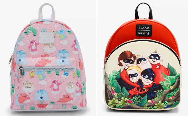 Loungefly Disney Pixar Characters On Clouds and The Incredibles Family Mini Backpacks