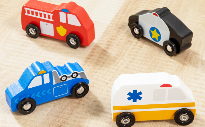 Melissa Doug 4 Piece Wooden Rescue Vehicles