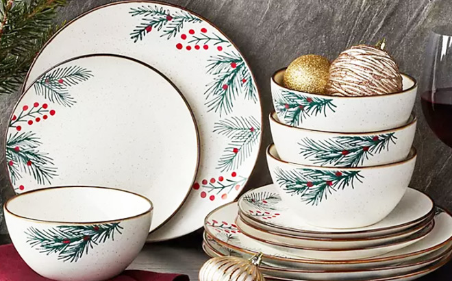 Members Mark 12 Piece Stoneware Holiday Dinnerware Set