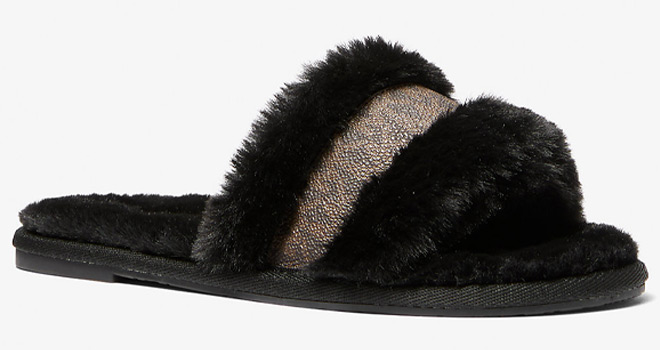 Michael Kors Alexis Signature Logo Slide Slippers iin Black Color