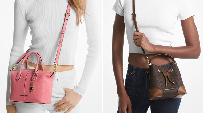 Michael Kors Hyde Small Pebbled Leather Satchel and Michael Kors Mercer Small Logo Bucket Bag