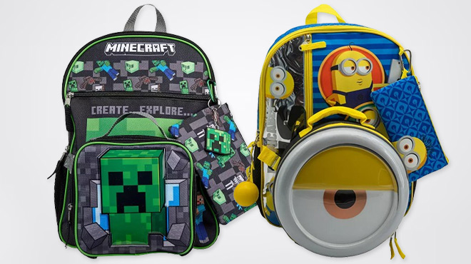 Minecraft 5 Piece Backpack Set and Minions 5 Piece Backpack Set