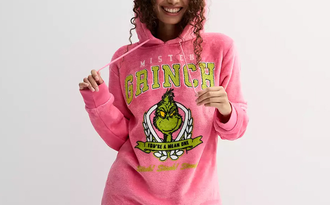 Model Wearing Grinch Hoodie