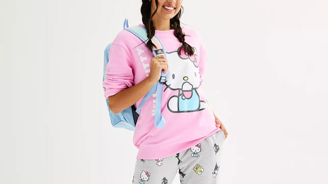 Model Wearing Hello Kitty Pullover