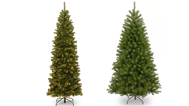 National Tree Company 6 5 ft Pre Lit Slim Christmas Tree and National Tree Company 7 5 ft North Valley Spruce Christmas Tree