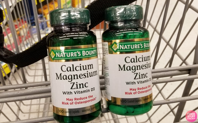 Natures Bounty Calcium Magnesium Zinc Caplets in a Shopping Cart