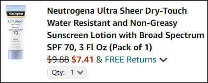 Neutrogena Ultra Sheer Dry Touch SPF 70 Sunscreen Checkout