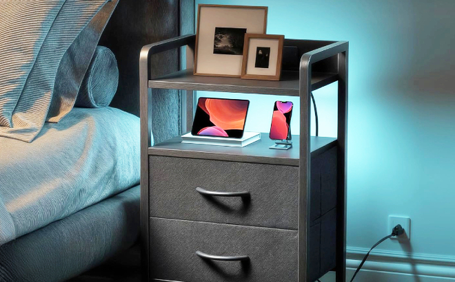 Night Stand Bedside Table with Charging Station