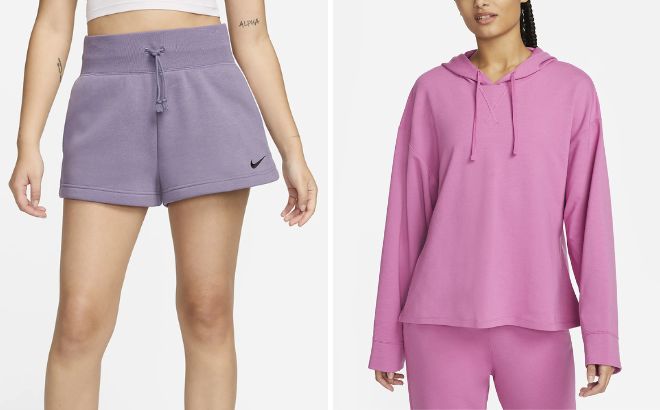 Nike Sportswear Phoenix Fleece Womens Shorts and Yoga Dri FIT Womens Hoodie