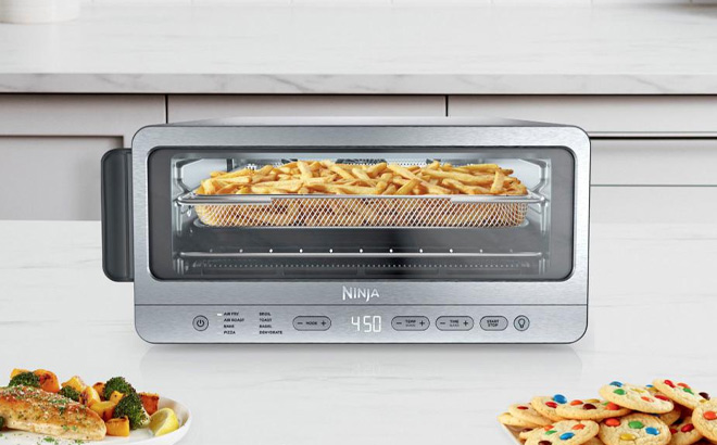 Ninja 8 in 1 Flip Toaster Oven Air Fryer on a Kitchen Counter