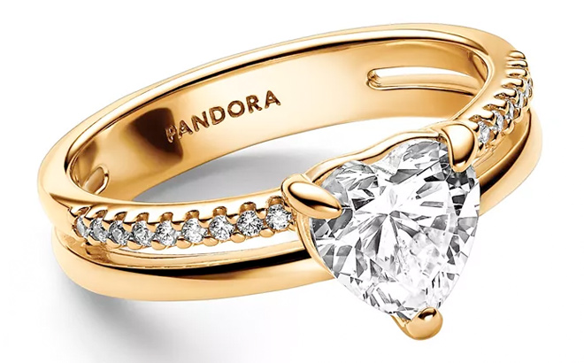 Pandora Heart 14K Gold Plated Ring with Clear Cubic Zirconia