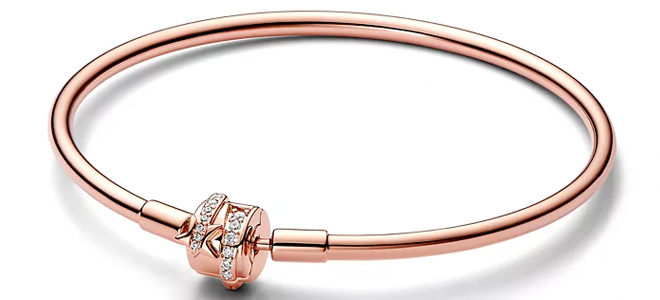 Pandora Moments Cubic Zirconia 14K Rose Gold Plated Sparkling Shooting Star Clasp Bangle Bracelet