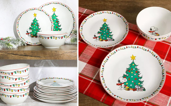 Peanuts 18 Piece Holiday Ceramic Dinnerware Set