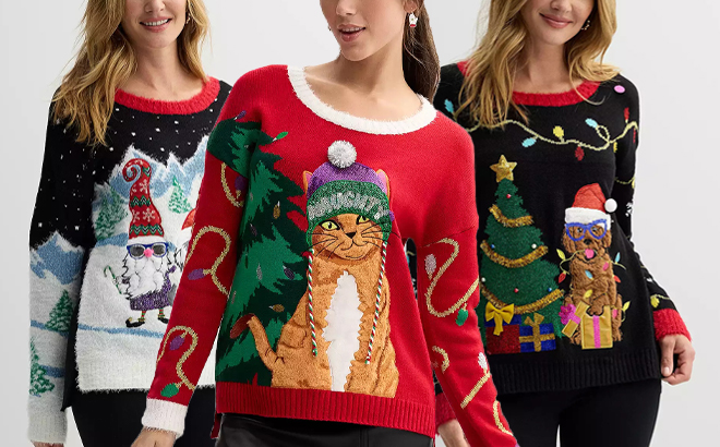 People wearing Ugly Christmas Sweaters