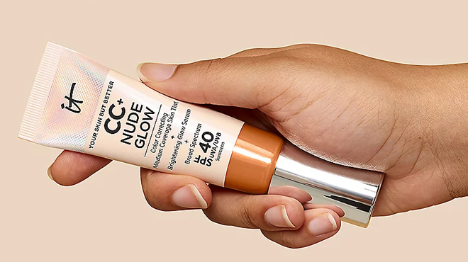 Person Holding IT Cosmetics CC Nude Glow Serum