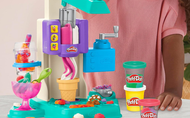 Play Doh Rainbow Swirl Ice Cream Playset on the Table