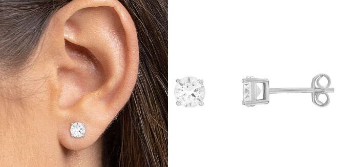 Primrose Sterling Silver Round Cubic Zirconia Stud Earrings