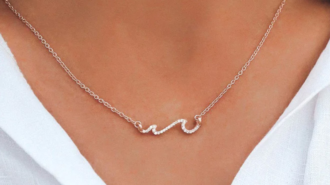 Pura Vida Rose Gold Pave Wave Necklace