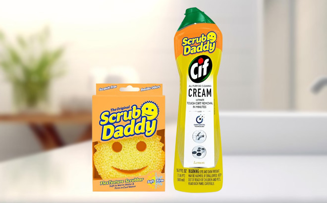 Scrub Daddy Sponge and Cif Cleaner on a Counter