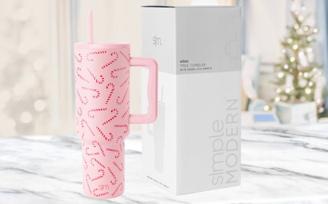 Simple Modern Pink Candy Cane Toss Tumbler