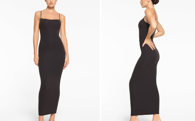 Skims Long Slip Dress in Black Color