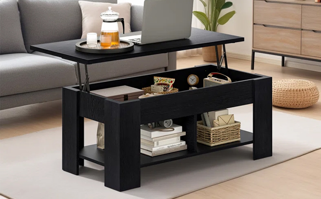 Sparta Black Lift Top Extendable Coffee Table With Storage