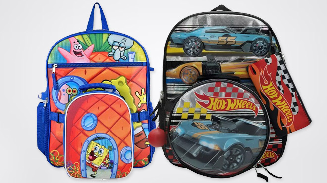 SpongeBob SquarePants 5 Piece Backpack Set and Hot Wheels 5 Piece Backpack Set