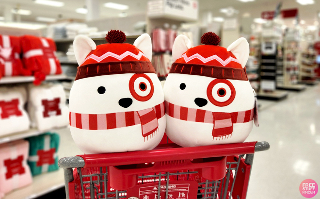 Squishmallows 12 Inch Bullseye Plushes on a Cart