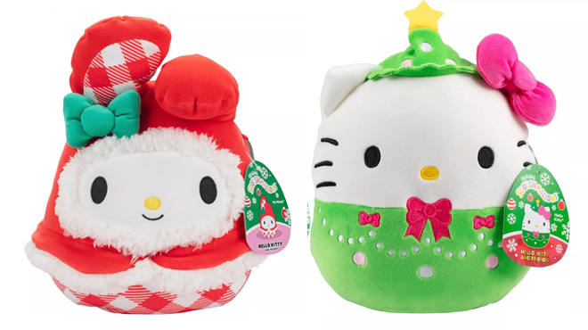 Squishmallows 8 Inch My Melody and 8 Hello Kitty Christmas Tree Plush