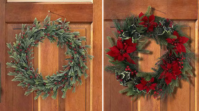 St Nicholas Square Artificial Mistletoe Wreath and Poinsettia Greenery Wreath