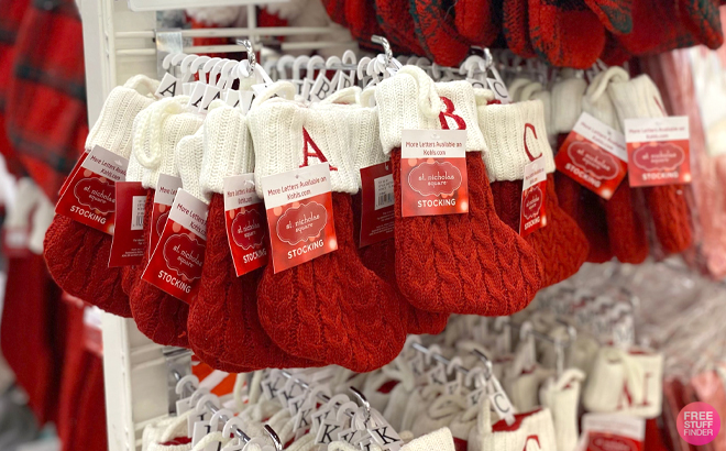 St. Nicholas Square Red Cable Knit Mini Christmas Stockings in Store