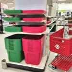 Storage Boxes on a Shelf Next to a Shopping Cart at Target