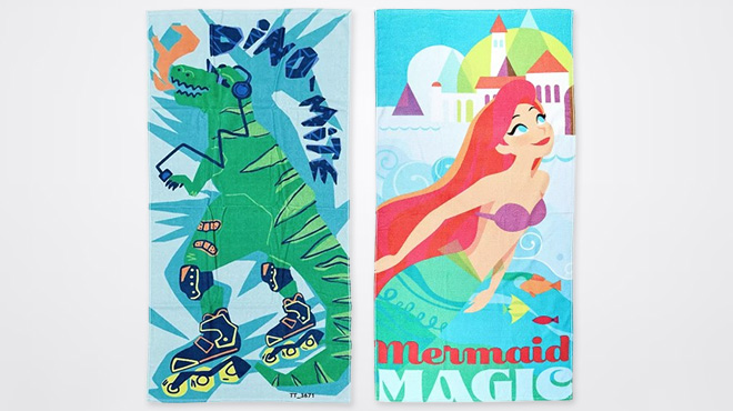 The Big One Kids Dinosaur Printed Beach Towel and Disney The Little Mermaid Beach Towel