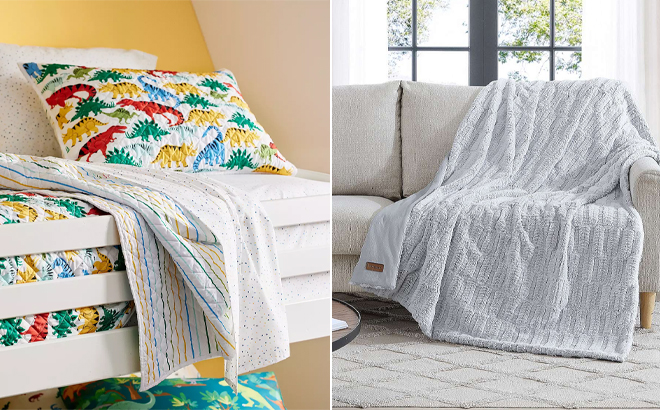 The Big One Reversible Kian Dino Quilt Set with Shams and Koolaburra by UGG Carmell Faux Fur Throw